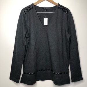 BANANA REPUBLIC Vneck studded gray long sleeve